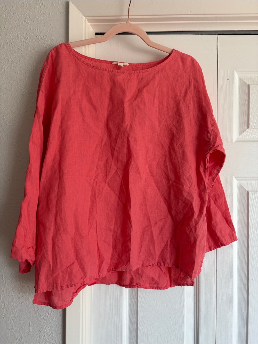 Eileen Fisher 100% Organic Linen Coral Pink Loose Blouse